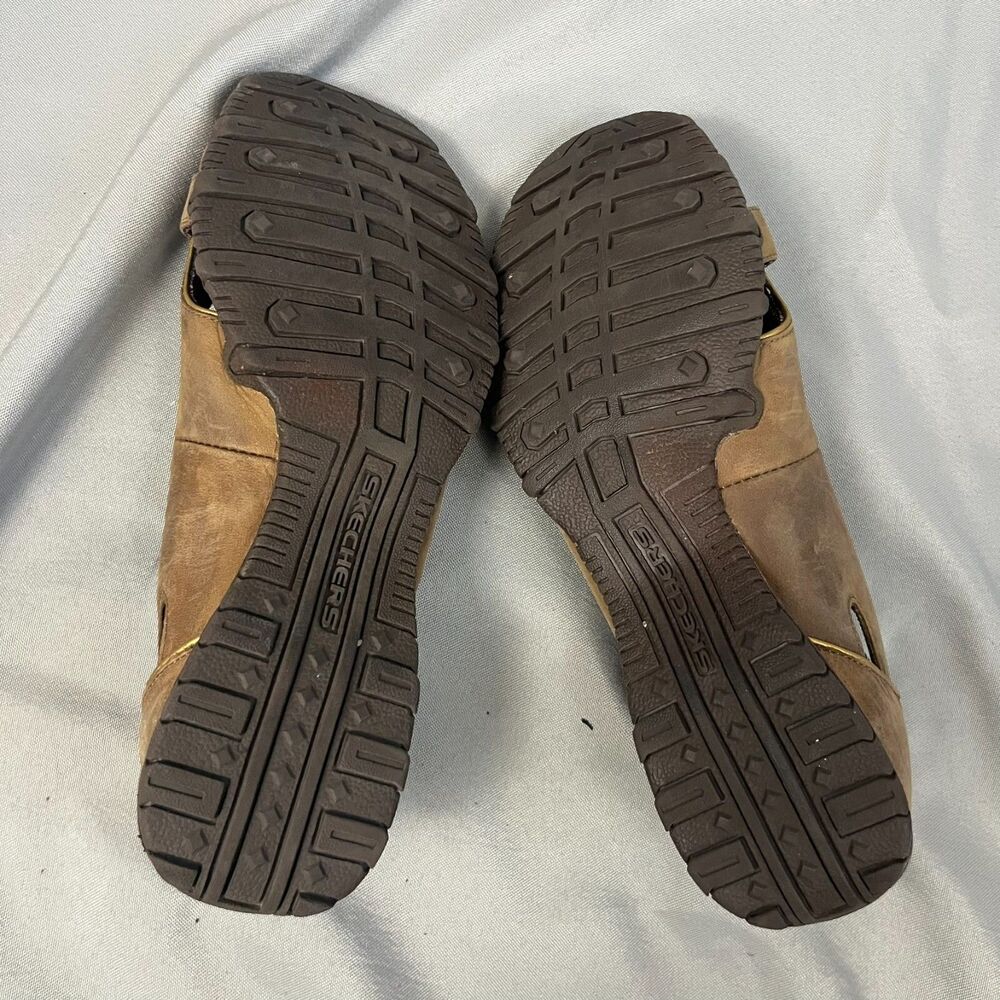 Skechers Leather Brown Original Bikers Buckle Peep Toe Slip On Shoes Womens 8.5 - Picture 7 of 7